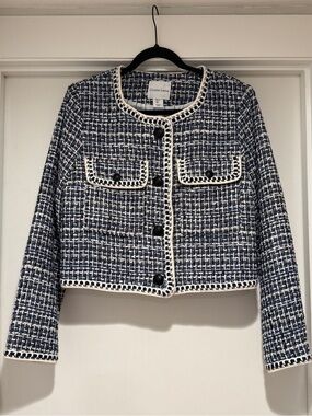 NWOT CHRISTIAN LACROIX Navy White Tweed Blazer Jacket size L
